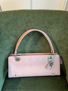 Authentic Dior Light Pink Quilted Shoulder east west  Bag with Silver Hardware